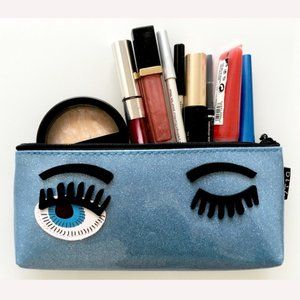 Eyelashes Blue Eyes Glitter Glossy Makeup Bag